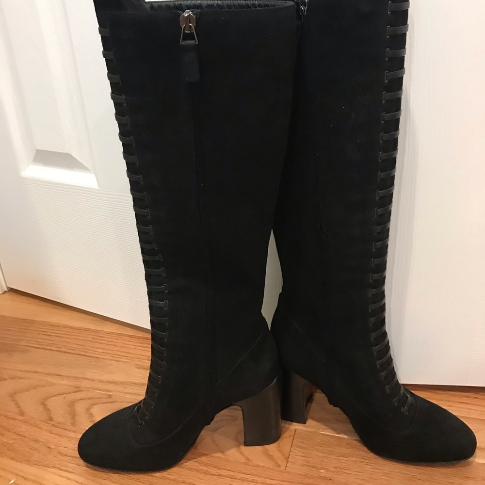 Aquatalia Women Suede Leather Tie Black Heel Boot - Picture 3 of 4